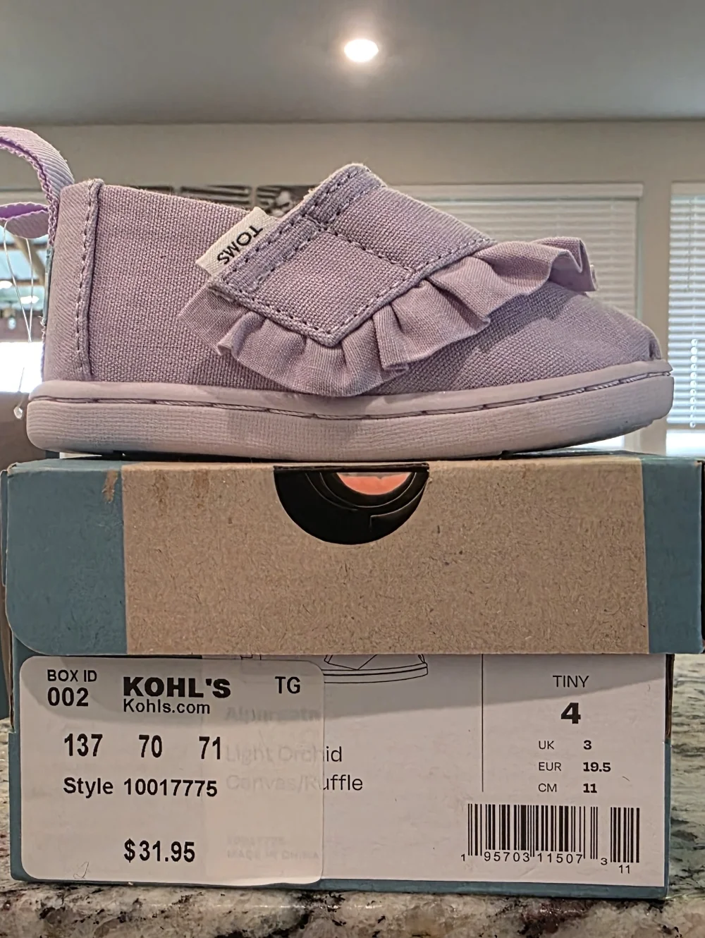 TOMS Kids Light Orchid Canvas Ruffle Alpargata - Size Tiny 4 - NWT/B